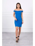 Chrpově modré volánkové šaty s pruhy