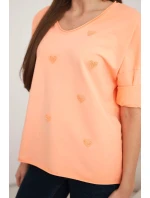 Dámská bavlněná blůza s dlouhým rukávem a srdíčky meruňková