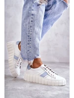 Dámské sportovní kožené boty zavazované bílé a modré Ariva