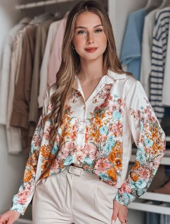 Dámské květované tričko oversize BLOSSIVA light beige FashionStreet DY0464