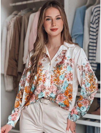 Dámské květované tričko oversize BLOSSIVA light beige FashionStreet DY0464