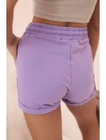 Dámské bavlněné šortky s gumou a zavazováním v pase fialové