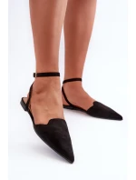 Šněrovací baleríny z eko semiše s špičatými špičkami Černé Ellesara