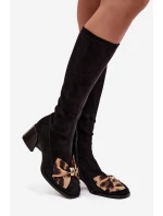 Dámské kozačky na klínku s ozdobnou mašlí D&A JC52-828 Černé