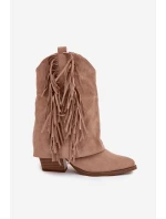 Dámské cowboy boty s třásněmi na podpatku Khaki Gralina Dámské cowboy boty s třásněmi na podpatku Khaki Gralina