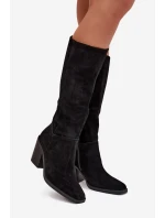 Semišové Kozačky Na Podpatku Se Zipem Černé Lissara
