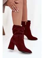 Kotníkové boty z přírodního semiše s vyhříváním na podpatku s mašlí Zazoo 4216 bordó