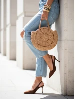 Dámské semišové jehlové boty s otevřeným podpatkem hnědé FashionStreet ZY1385