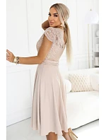 381-7 LINDA šifonové éterické šaty s krajkovým výstřihem - béžové