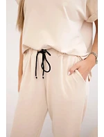 Bavlněný komplet halenka + kalhoty béžový