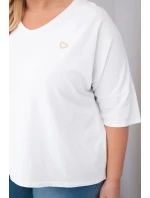 Dámská bavlněná oversize halenka plus size s výstřihem do V bílá