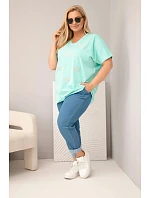 Dámská bavlněná halenka Plus Size s motýlky mátová
