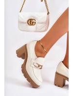 Kožené boty na sloupu se zlatým zdobením světle béžová Mikeyla