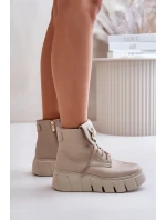 Zazoo 60511 Kožené Boty Dámské Na Platformě Zateplené Béžové