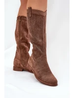 Kozačky S Ažurovým Svrškem Na Plochém Podpatku Hnědé S.Barski HY51-860