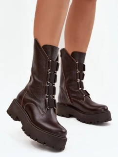 Dámské kotníkové boty z přírodní kůže na platformě Zazoo 3795 Čokoládové