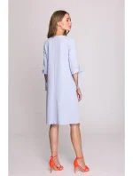S393 Šaty áčkového střihu se zavazovacími rukávy - světle modré S393 Šaty áčkového střihu se zavazovacími rukávy - světle modré