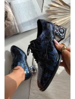 Dámské kožené lakované polobotky na podpatku s krystalky Artiker – tmavě modré