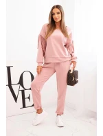 Komplet dámský máslový s třásněmi na rukávech tmavě pudrově růžový