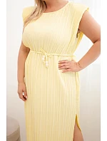 Dámské šaty Plus Size z viskózy, plisované s vázáním žlutá