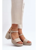 Zazoo 40386 Dámské kožené sandály na podpatku Beige