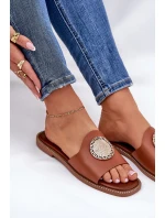 Eko kožené pantofle na plochém podpatku s ozdobou Camel Tatereia