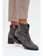 Dámské boty z přírodního semiše na podpatku vyhřívané Vinceza 66806 šedé