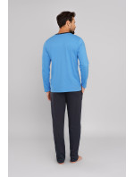 Pánské pyžamo Jugo, dlouhý rukáv, dlouhé kalhoty - modrá/grafitová