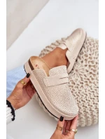 Dámské sandály zdobené zirkony na platformě béžové Deorani