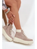 Semišové zimní boty pro ženy s kožíškem na platformě Vinceza 95354 béžové