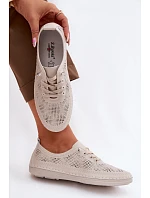 Kožené Ažurové Dámské Polobotky LR61-7083 Béžové Kožené Ažurové Dámské Polobotky LR61-7083 Béžové