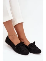 Dámské mokasíny s třásněmi a mašlí Olivianne – černé