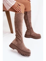 Dámské zateplené kozačky na platformě Big Star – béžové