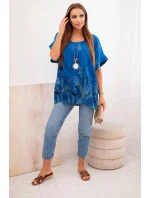 Dámská bavlněná košile s květinovým vzorem chrpově modrá