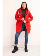 Zateplená dámská mikina s kapucí a zipem červená
