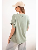 Dámská bavlněná halenka s výstřihem do V a krátkým rukávem khaki
