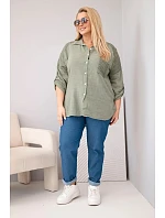 Dámská bavlněná košile ve velikosti Plus Size s límečkem a krajkovou vsadkou khaki
