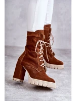 Dámské semišové kozačky na platformě hnědé Edna