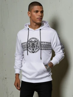 Pánská mikina s kapucí s potiskem bílá FashionStreet BX5573