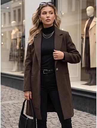 Dámský klasický jednoradový kabát, hnědý, FashionStreet NY0795