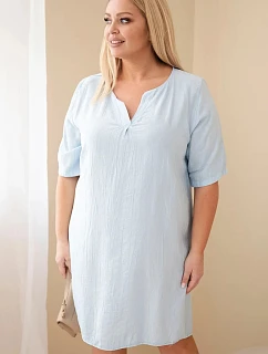 Dámské viskózové šaty Plus Size s krátkým rukávem a výstřihem do V modrá