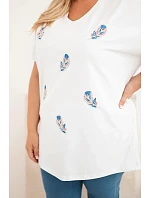 Dámská bavlněná halenka Plus Size s peříčky bílá