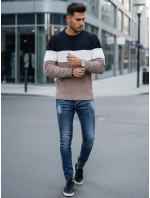 Pánský svetr s kulatým výstřihem tmavě modrý a béžový FashionStreet WX2321