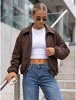 Krátká dámská přechodová bunda typu bomber bez kapuce, hnědá, FashionStreet TY5957 Krátká dámská přechodová bunda typu bomber bez kapuce, hnědá, FashionStreet TY5957