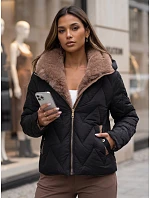 Dámská zimní prošívaná bunda s odnímatelným límcem, černá, FashionStreet TY6083