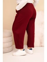 Dámské bavlněné kalhoty Plus Size volného střihu s vysokým pasem bordové