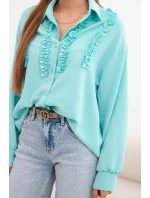 Dámská viskózová košile s dlouhým rukávem a volánky mentolová