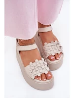 Dámské Kožené Sandály Na Platformě Béžové CheBello 4701