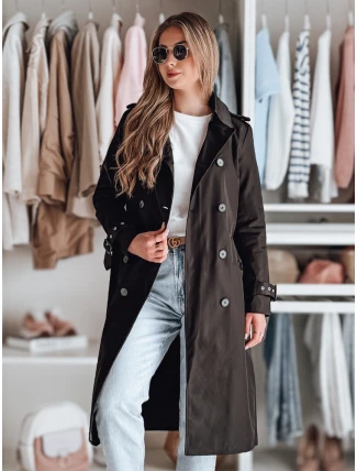 Dámský dlouhý kabát s páskem SLIMFOTA černý FashionStreet NY0747