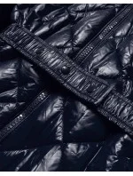 Tmavě modrá lesklá zimní bunda s mechovitou kožešinovou podšívkou (w756)